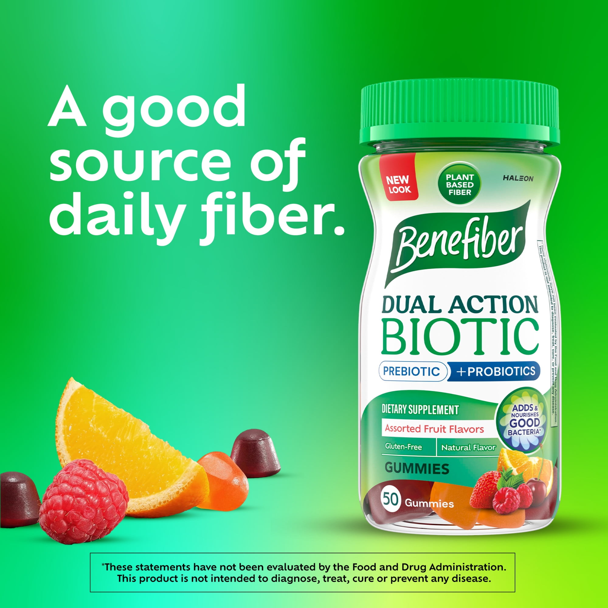 Benefiber Prebiotic Fiber Gummies with Probiotics - Digestive Health, Fruit Flavors - 50 Count"