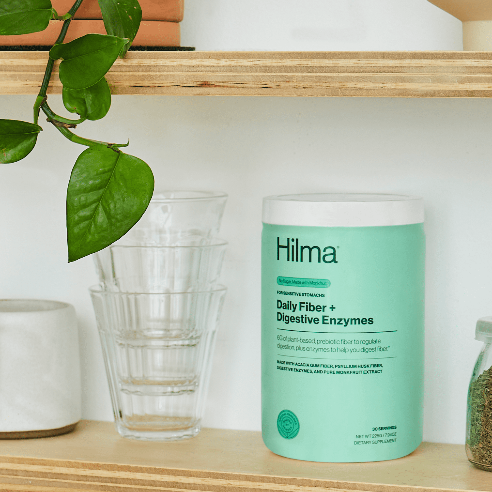 HILMA DAILY FIBER + DIGESTIVE ENZYMES POWDER SUPPLEMENT, 30 SERVINGS, DOCTOR FORMULATED