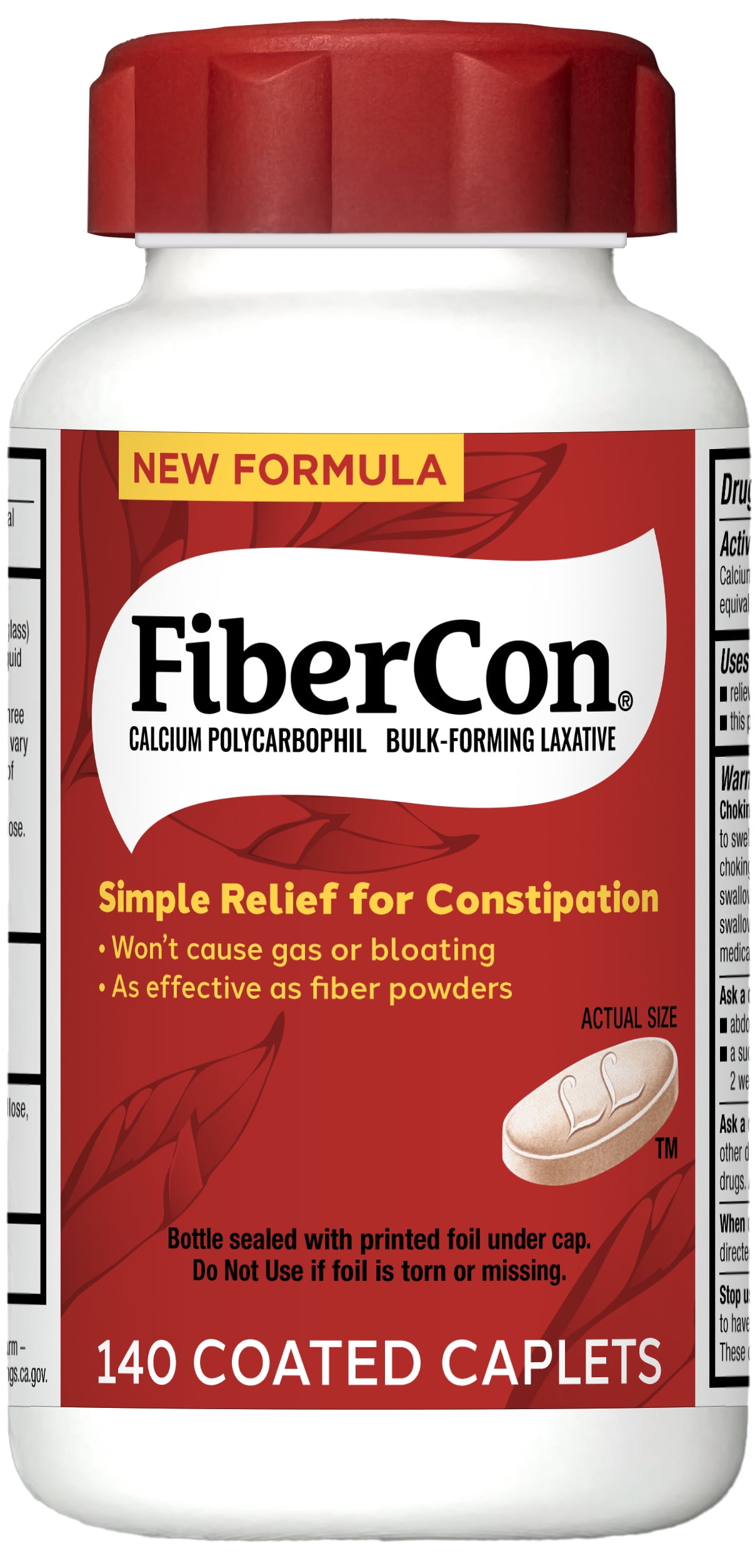 FiberCon Fiber Therapy Caplets - Constipation Relief, 140 Coated Tablets
