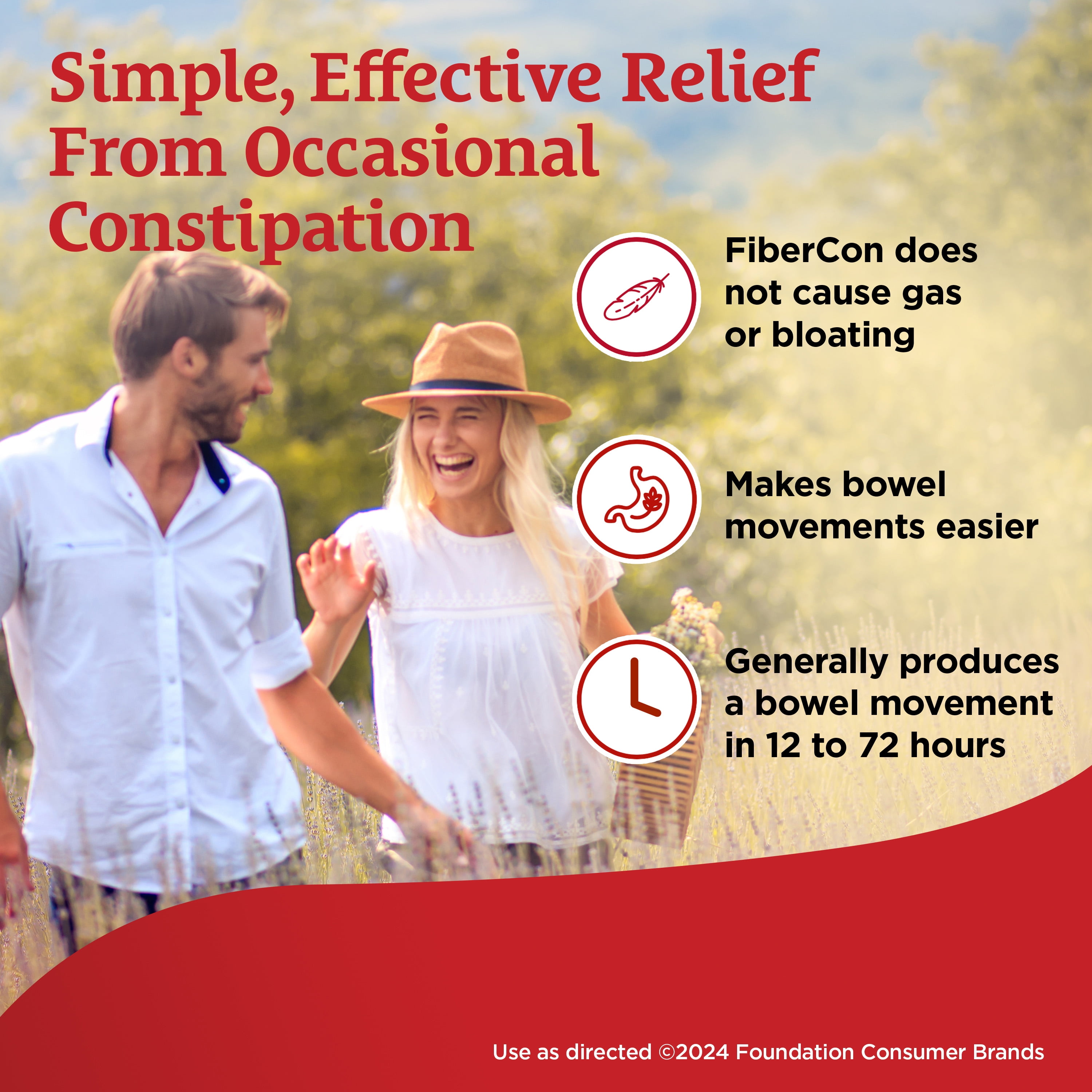 FiberCon Fiber Therapy Caplets - Constipation Relief, 140 Coated Tablets