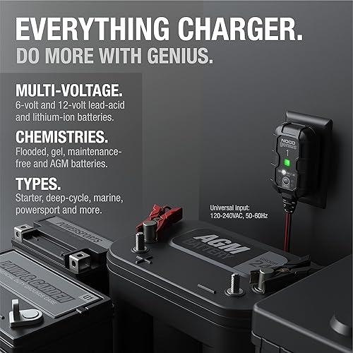NOCO GENIUS1 Smart Car Battery Charger | 6V/12V Automotive Maintainer for Motorcycle, ATV, Lithium & Deep Cycle Batteries