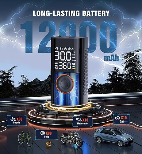 Cordless Tire Inflator with Digital Gauge - 150PSI, Fast Inflation, Auto Shutoff - Cars, Motorcycles, Bikes