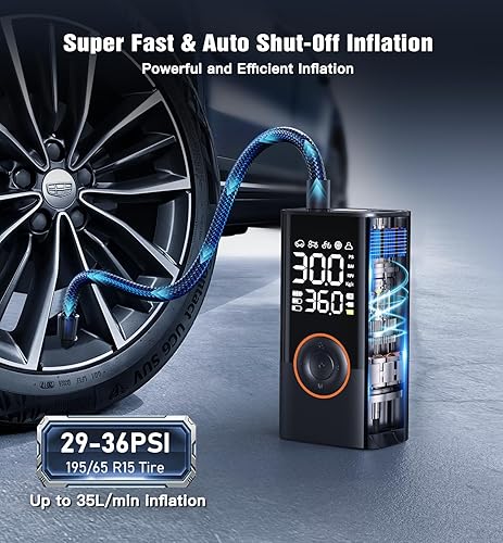 Cordless Tire Inflator with Digital Gauge - 150PSI, Fast Inflation, Auto Shutoff - Cars, Motorcycles, Bikes