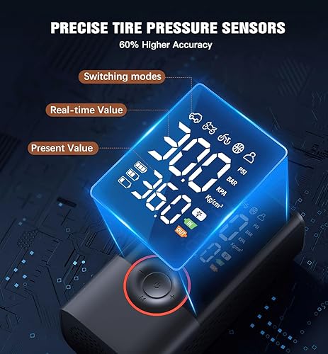 Cordless Tire Inflator with Digital Gauge - 150PSI, Fast Inflation, Auto Shutoff - Cars, Motorcycles, Bikes