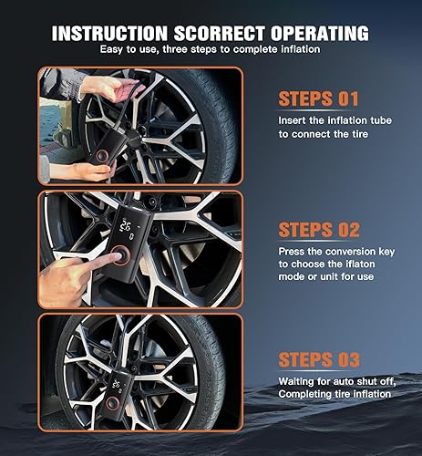 Cordless Tire Inflator with Digital Gauge - 150PSI, Fast Inflation, Auto Shutoff - Cars, Motorcycles, Bikes