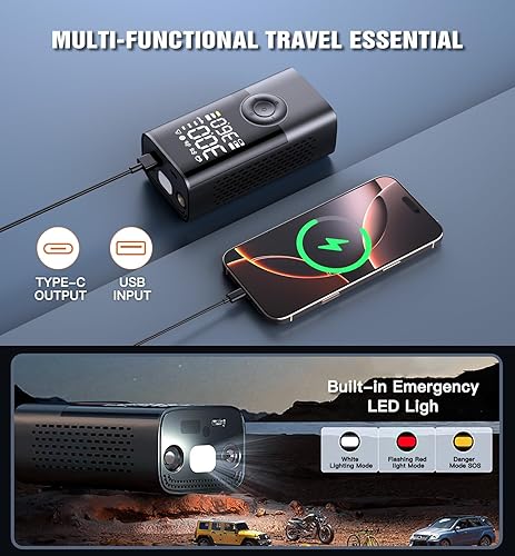 Cordless Tire Inflator with Digital Gauge - 150PSI, Fast Inflation, Auto Shutoff - Cars, Motorcycles, Bikes