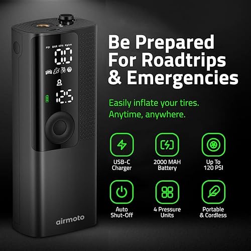 Cordless Tire Inflator with Digital Pressure Gauge & LED Light