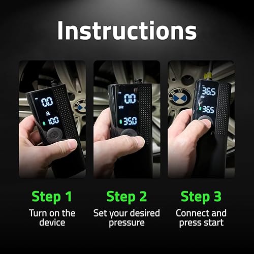 Cordless Tire Inflator with Digital Pressure Gauge & LED Light