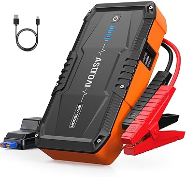 AstroAl 1500A Peak Car Battery Jump Starter for Gas & Diesel Engines, Portable 12V Jump Box with Flashlight & Jumper Cable (Orange)
