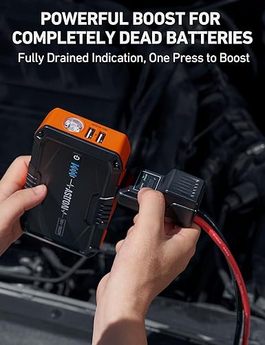AstroAl 1500A Peak Car Battery Jump Starter for Gas & Diesel Engines, Portable 12V Jump Box with Flashlight & Jumper Cable (Orange)