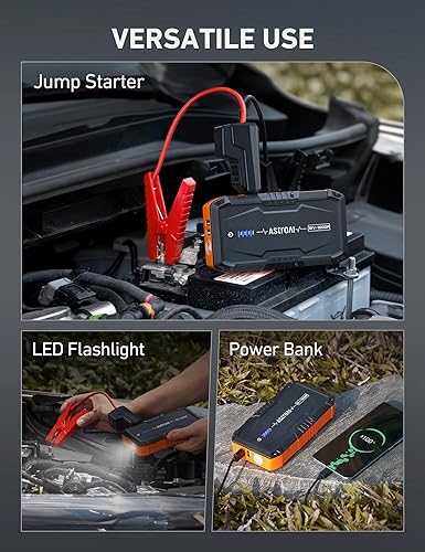 AstroAl 1500A Peak Car Battery Jump Starter for Gas & Diesel Engines, Portable 12V Jump Box with Flashlight & Jumper Cable (Orange)