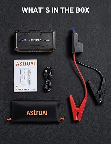 AstroAl 1500A Peak Car Battery Jump Starter for Gas & Diesel Engines, Portable 12V Jump Box with Flashlight & Jumper Cable (Orange)
