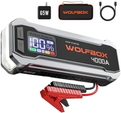 WOLFBOX 4000A Jump Starter with Quick Charger & LED Display - Portable 24000mAh Battery Pack for Cars - Boost Engine & Light Included