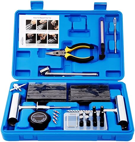 Autown Heavy Duty Tire Repair Kit - 68pcs Universal Tools for Car, Motorcycle, Truck, ATV, RV, SUV - Fix Punctures, Plug Flats