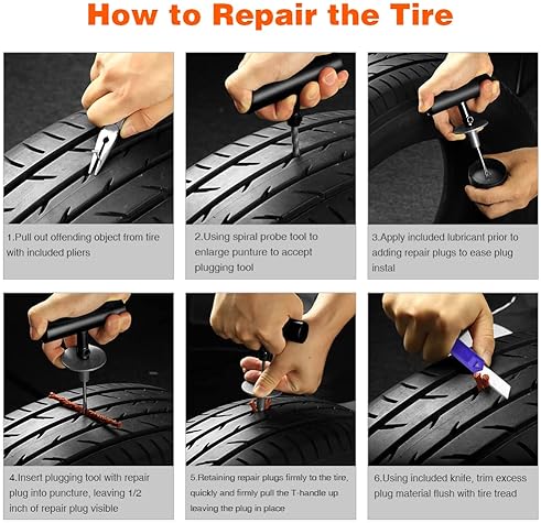 Autown Heavy Duty Tire Repair Kit - 68pcs Universal Tools for Car, Motorcycle, Truck, ATV, RV, SUV - Fix Punctures, Plug Flats