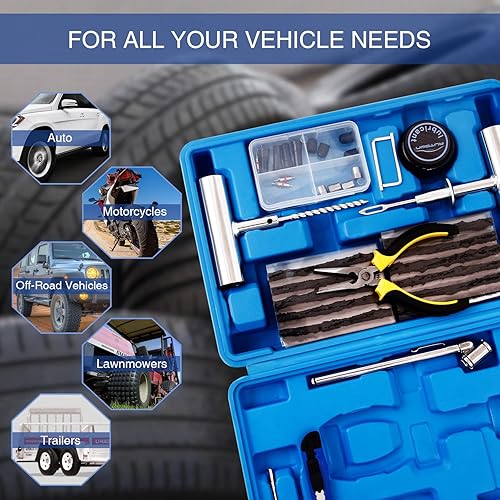 Autown Heavy Duty Tire Repair Kit - 68pcs Universal Tools for Car, Motorcycle, Truck, ATV, RV, SUV - Fix Punctures, Plug Flats