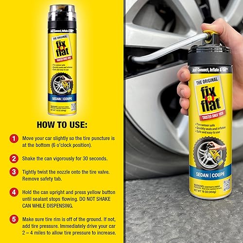Fix-A-FLAT Emergency Flat Tire Repair and Inflator for Standard Tires, Eco-Friendly Formula, Universal Fit, 16 oz.