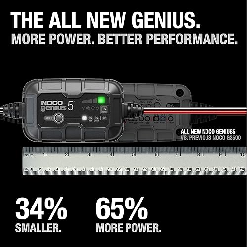 NOCO GENIUS5 Smart Car Battery Charger for 6V/12V Automotive, Motorcycle, ATV, Lithium & Deep Cycle Batteries