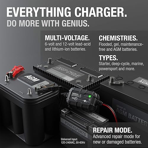 NOCO GENIUS5 Smart Car Battery Charger for 6V/12V Automotive, Motorcycle, ATV, Lithium & Deep Cycle Batteries
