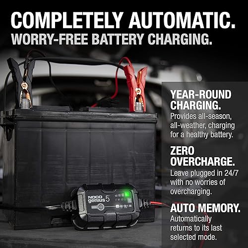 NOCO GENIUS5 Smart Car Battery Charger for 6V/12V Automotive, Motorcycle, ATV, Lithium & Deep Cycle Batteries