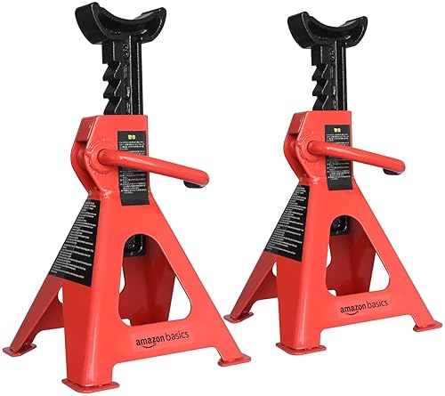 Amazon Basics Steel Jack Auto Stands, 6,000 lb Capacity, 1 Pair, Black/Red