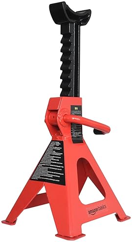 Amazon Basics Steel Jack Auto Stands, 6,000 lb Capacity, 1 Pair, Black/Red