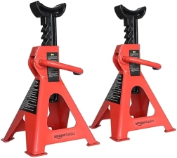 Amazon Basics Steel Jack Auto Stands, 6,000 lb Capacity, 1 Pair, Black/Red