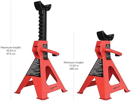 Amazon Basics Steel Jack Auto Stands, 6,000 lb Capacity, 1 Pair, Black/Red