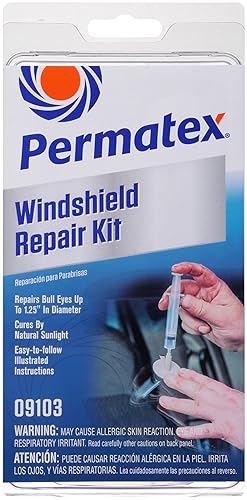 Rain X Permatex 09103 Automotive Windshield Repair Kit - Permanent Air-Tight Repairs - 9-Piece Set