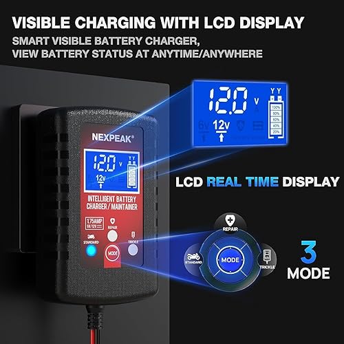 NEXPEAK Smart 1.75-Amp Car Battery Charger for 6V & 12V Lead Acid Batteries