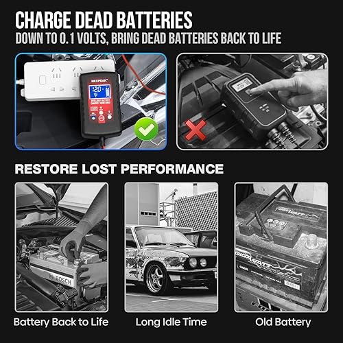 NEXPEAK Smart 1.75-Amp Car Battery Charger for 6V & 12V Lead Acid Batteries