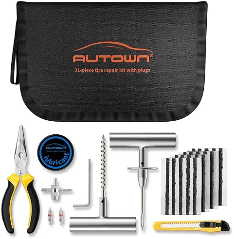 Autown 31-Piece Flat Tire Repair Kit for Car, Motorcycle, ATV, Truck - Puncture Repair