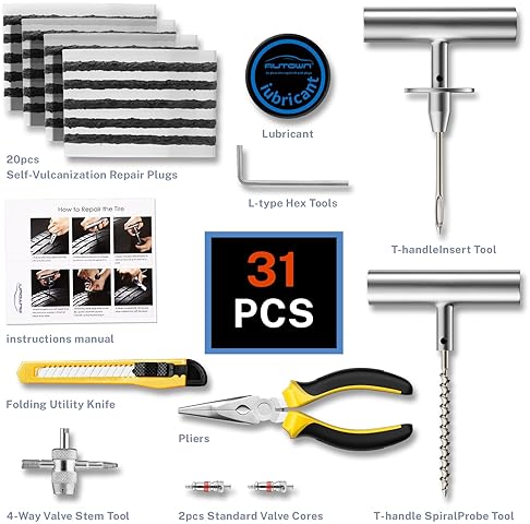 Autown 31-Piece Flat Tire Repair Kit for Car, Motorcycle, ATV, Truck - Puncture Repair