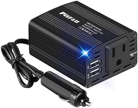 Pisfau 150W Car Power Inverter with Dual USB Charger for Laptop - Black
