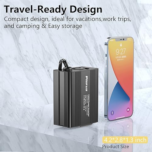 Pisfau 150W Car Power Inverter with Dual USB Charger for Laptop - Black
