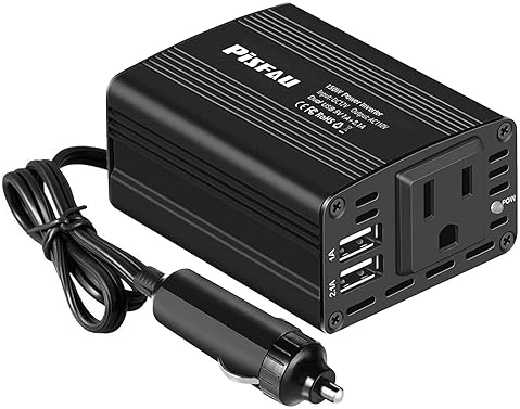Pisfau 150W Car Power Inverter with Dual USB Charger for Laptop - Black