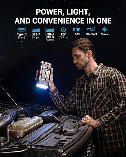 Avapow Powerful 6000A Car Battery Jump Starter with Dual USB Quick Charge - For All Gas & up to 12L Diesel