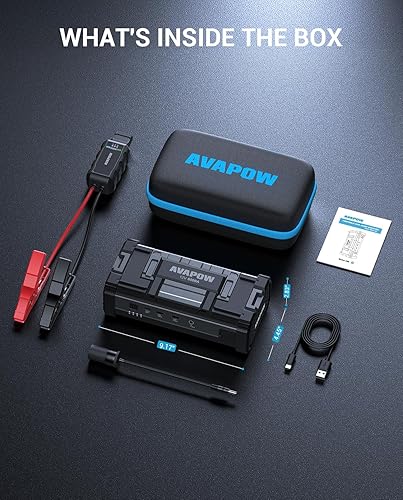 Avapow Powerful 6000A Car Battery Jump Starter with Dual USB Quick Charge - For All Gas & up to 12L Diesel