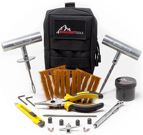 Boulder Tools Compact Tire Repair Kit with Molle Storage Pouch - Universal Heavy Duty Plug Set