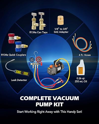 Orion Motor Tech AC Vacuum Pump Kit with Manifold Gauge Set for Auto HVAC Systems