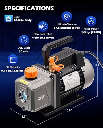 Orion Motor Tech AC Vacuum Pump Kit with Manifold Gauge Set for Auto HVAC Systems