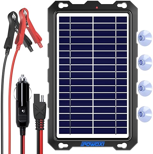 Portable Waterproof Solar Panel Charger 12V for Car, Boat, RV - POWOXI 7.5W Trickle Maintainer