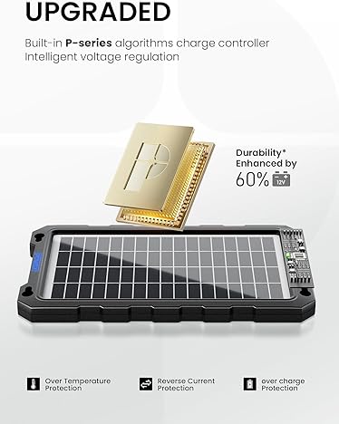 Portable Waterproof Solar Panel Charger 12V for Car, Boat, RV - POWOXI 7.5W Trickle Maintainer