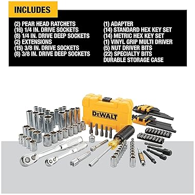 DEWALT 108-Piece Mechanics Tools Kit & Socket Set, 1/4" & 3/8" Drive, SAE