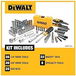 DEWALT 108-Piece Mechanics Tools Kit & Socket Set, 1/4" & 3/8" Drive, SAE