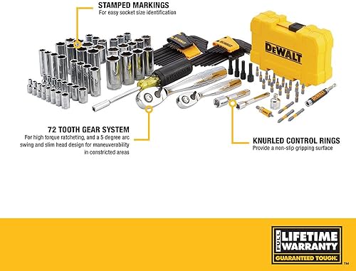 DEWALT 108-Piece Mechanics Tools Kit & Socket Set, 1/4" & 3/8" Drive, SAE