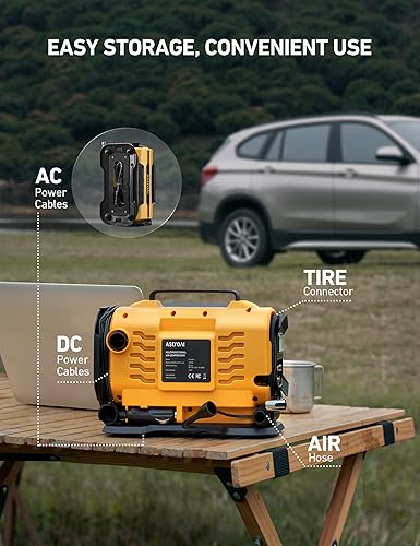 AstroAI Portable Tire Inflator Pump 150PSI 12V/110V Dual Motor LED Light, Car/Bike/Air Mattress Yellow