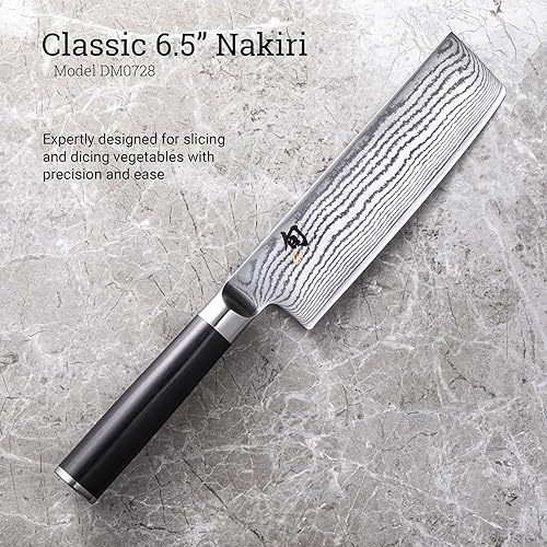 Shun Classic 6.5" Nakiri Knife - VG-MAX Core, Damascus Stainless Steel, Pakkawood Handle
