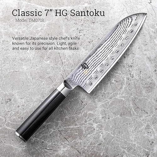 Shun Classic 7" Hollow Ground Santoku Knife - Handcrafted Japanese VG-MAX Core Damascus Steel, Pakkawood Handle