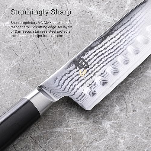 Shun Classic 7" Hollow Ground Santoku Knife - Handcrafted Japanese VG-MAX Core Damascus Steel, Pakkawood Handle